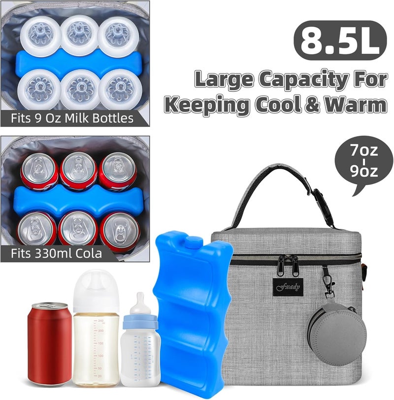 Fxady Breastmilk Cooler Bag with Ice Pack, Insulated Baby Bottle Tote Bag for 6 Bottles Up to 9 oz, Clip-On Pouch for Baby Essentials, Leakproof, Waterproof, Shoulder Strap for Nursing Moms - Image 3